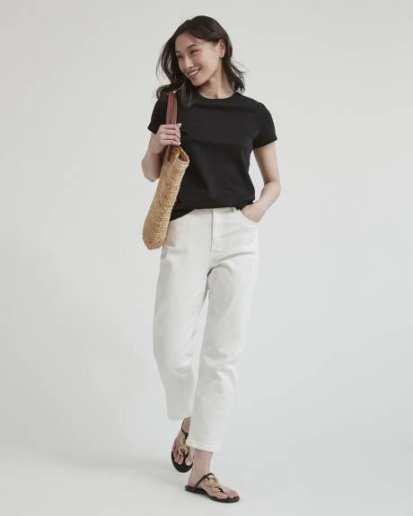 T-Shirt Ajust&eacute; &agrave; Col Rond en Coton &Eacute;pais