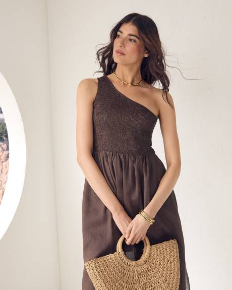 One-Shoulder Fit-and-Flare Midi Dress