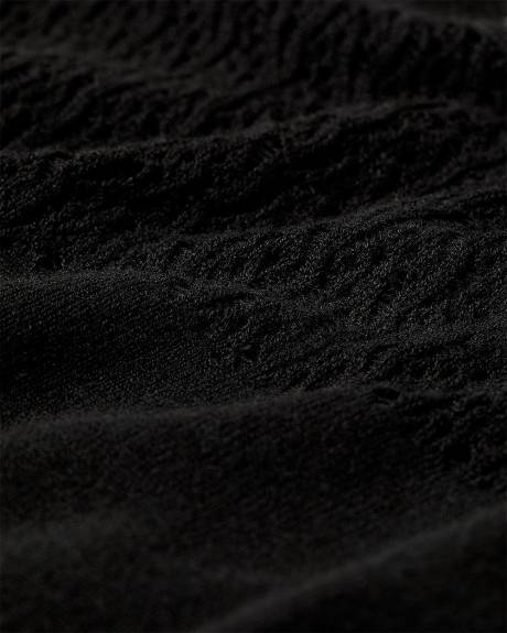 Pull à Manches Longues et Col Rond avec Empiècement en Mailles de Fantaisie