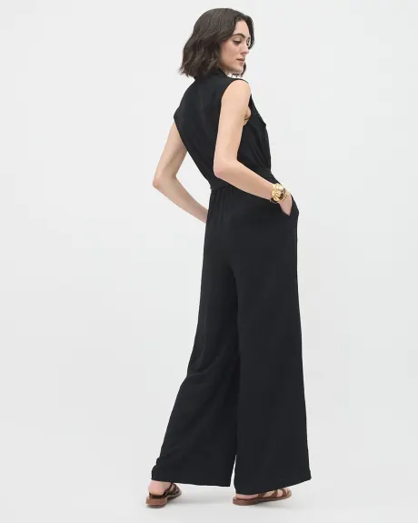 Sleeveless Wide-Leg Jumpsuit with Utility Pockets