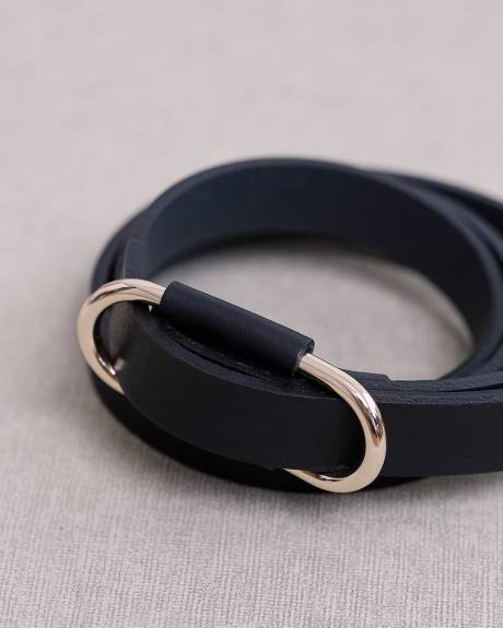 Thin Leather Belt with Oval Buckle