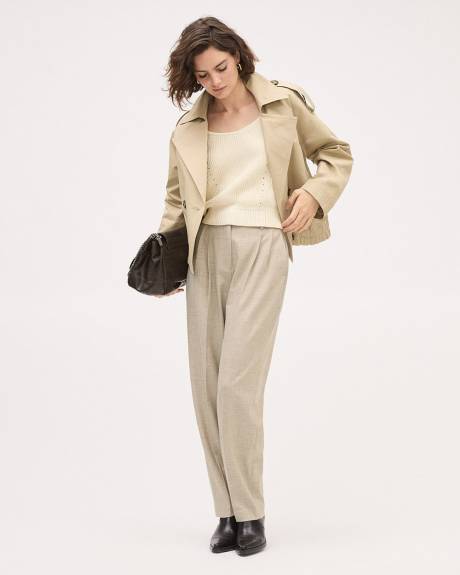 Elbow-Sleeve Square-Neck Cropped Textured Top