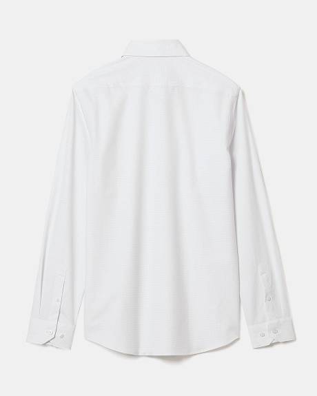 White Slim-Fit Dress Shirt with Grey Micro Dots