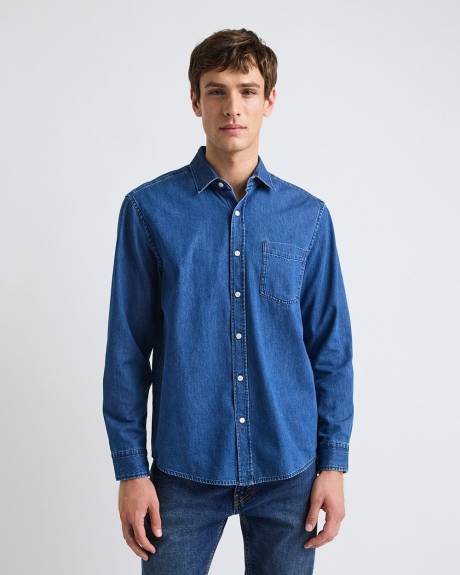 Chemise en Denim &agrave; Manches Longues avec Poche Poitrine