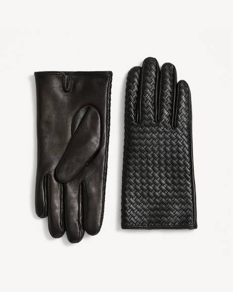 Gants en Maille Tissée avec Paumes en Cuir