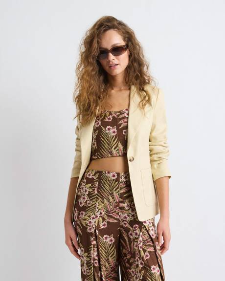 Fitted One-Button Linen-Blend Blazer