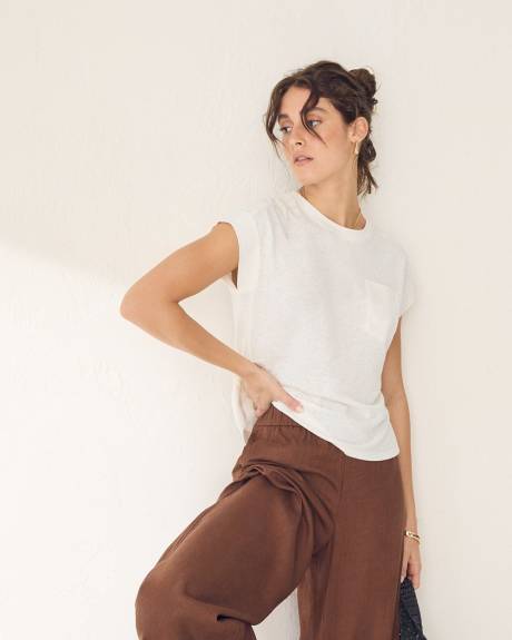 Haut &agrave; Manches Tr&egrave;s Courtes &agrave; Col Rond en M&eacute;lange de Lin