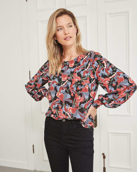 Crew Neck Popover Blouse with Long Puffy Sleeves | RW&CO.