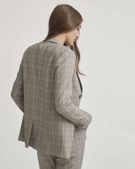 Grey Plaid Faux Double-Breasted Long Blazer