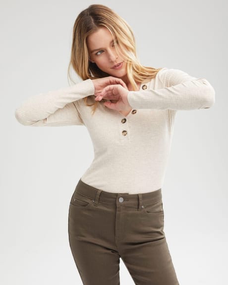 Long Sleeve Ribbed Buttoned Henley Top
