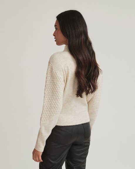Spongy Funnel-Neck Sweater with Popcorn Stitch