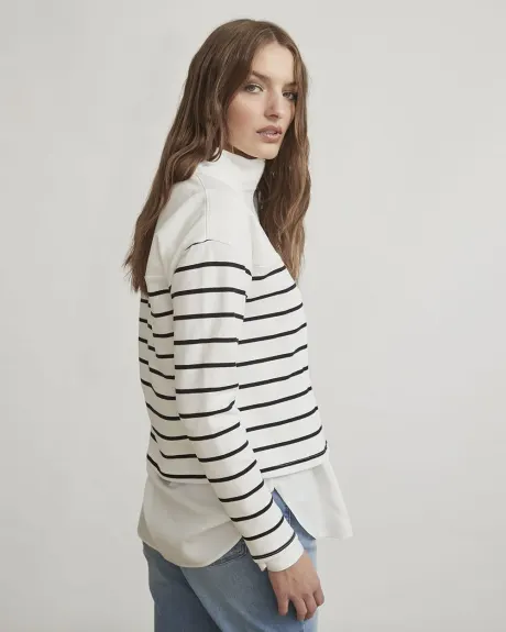 French Terry Half-Zip Mock-Neck Pullover Sweater