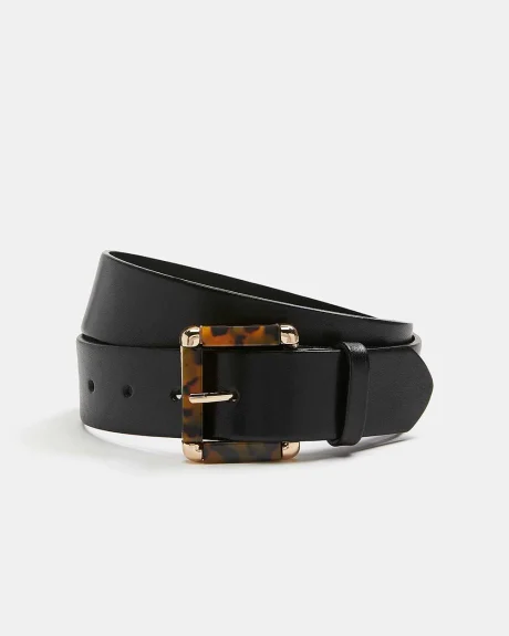 Leather Belt with Tortoise Shell Buckle