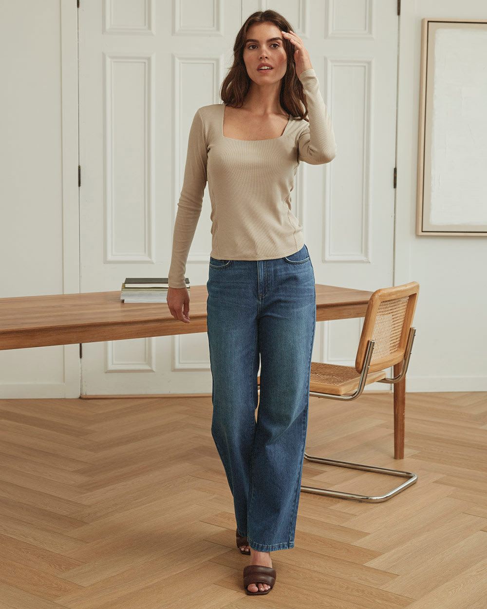 Jeans Bleu Moyen à Taille Haute et Jambe Large - 31,5 "