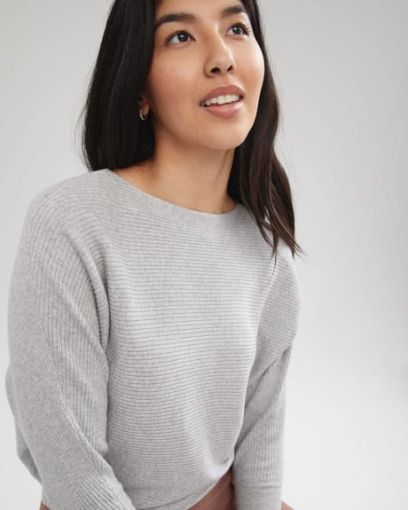 Ribbed Cashmere-Like Batwing Sweater
