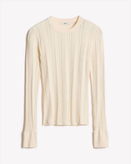 Haut Moulant en Mailles Pointelle à Manches Longues et Col Rond