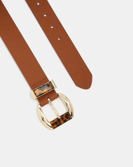 Brown Belt with Golden and Tortoise Buckle