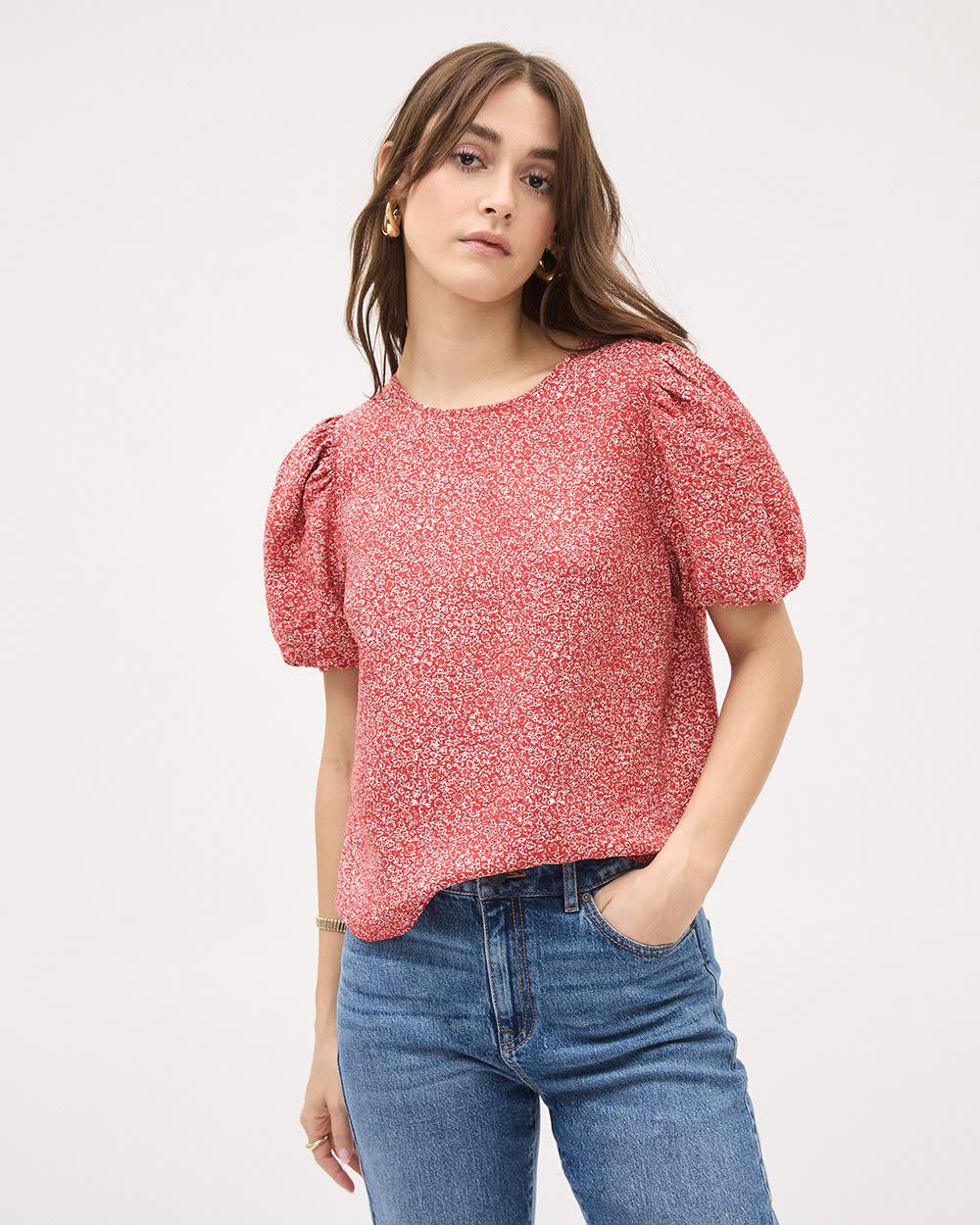 Blouse Facile d'Entretien avec Manches Courtes Bouffantes