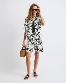 Bermuda en Lin &agrave; Taille Haute