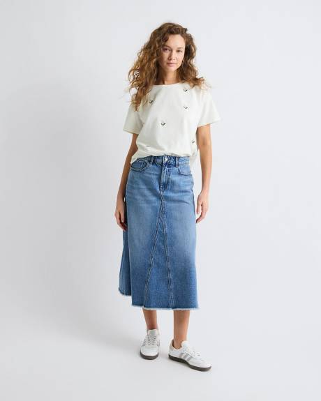 T-Shirt Ample &agrave; Manches Courtes et Col Rond