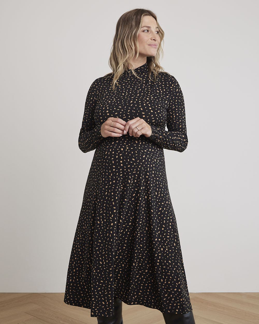Long-Sleeve Fine Jersey Dress with Mock Neckline - Thyme Maternity