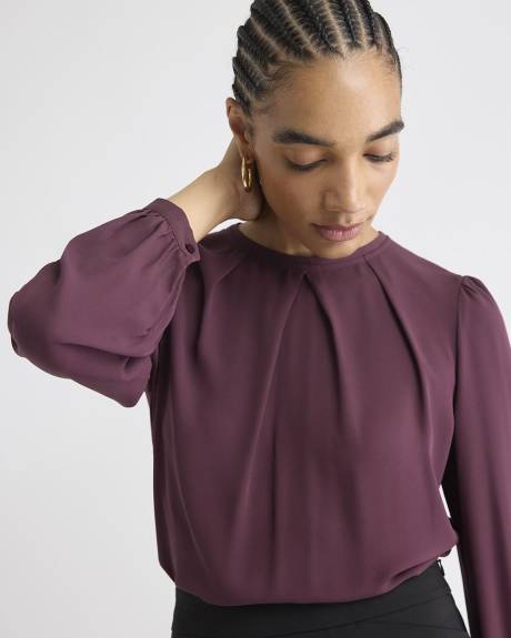 Long-Sleeve Crew-Neck Mix-Media Blouse