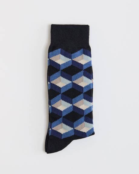 Black Socks with Geometric Pattern