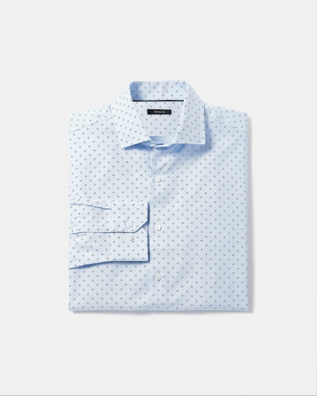 Chemise Habillée Bleue à Coupe Ajustée à Micro Imprimé Géométrique
