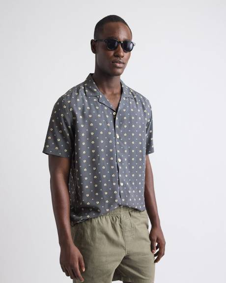 Chemise Fleurie à Manches Courtes et Col Camp