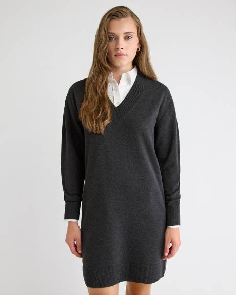 Merino Wool V-Neck Sweater Dress