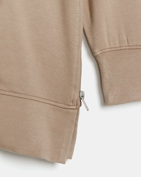 Stretch Crew-Neck Fleece Tunic with Zipped Side Slits