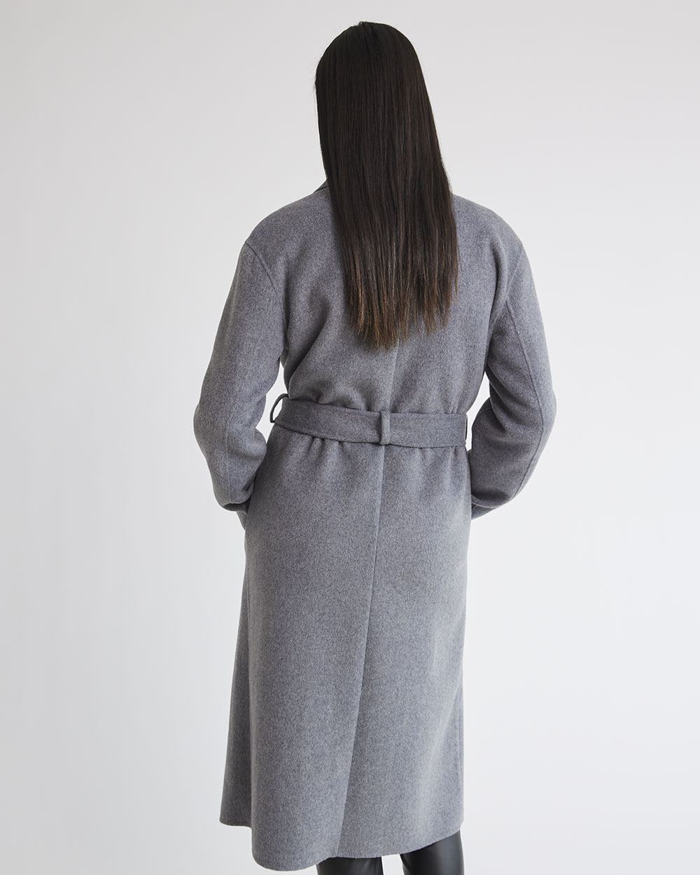 Grey Double-Breasted Luxurious Wool Coat with Belt