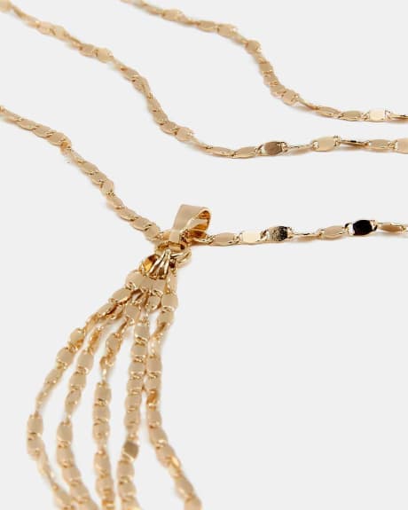 Multi-Row Necklace with Fringe Pendant