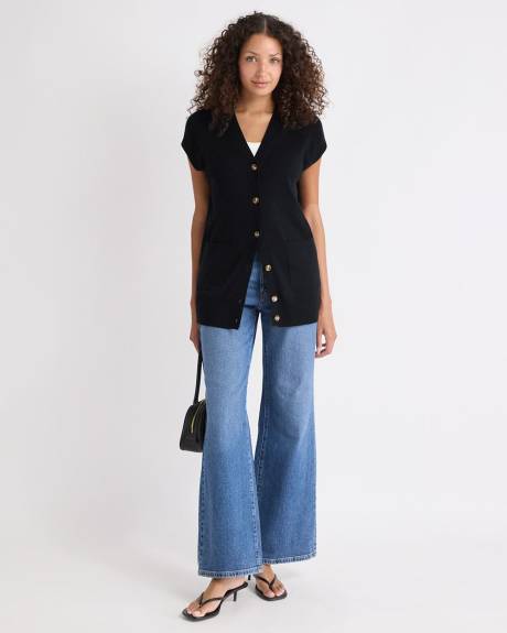 Long Buttoned-Down Sweater Vest