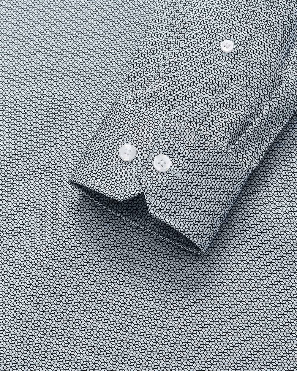 Chemise Habillée à Coupe Ajustée avec Micro-Imprimé de Fleurs Géométriques Foncées