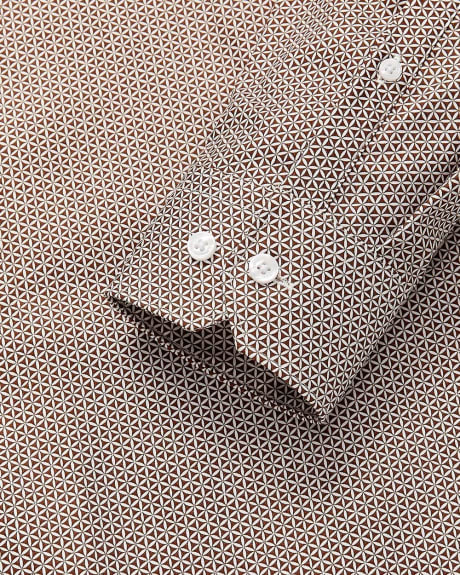 Chemise Habillée en Satin à Coupe Étroite avec Imprimé Géométrique