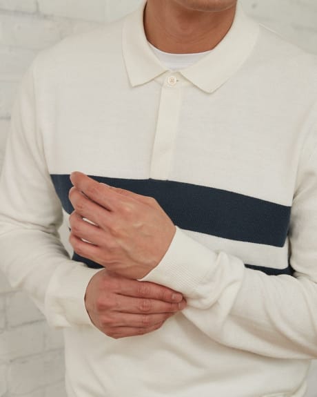 Long-Sleeved Polo with Rugby Stripes