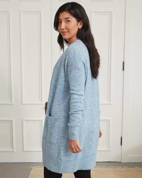 Open Cardigan with Cable Stitch Patch Pockets