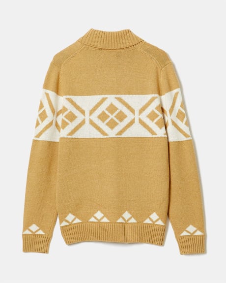 Shawl Collar Pullover Sweater with Fairisle Print