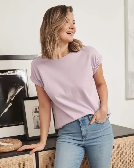 T-Shirt with Elastic Cuff Extended Shoulders