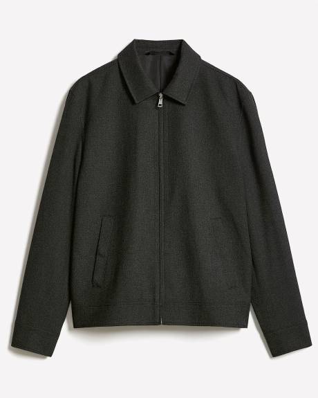 Brushed Twill Bomber Jacket with Shirt Collar