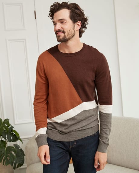 Asymmetric Pattern Crew Neck Pullover Sweater