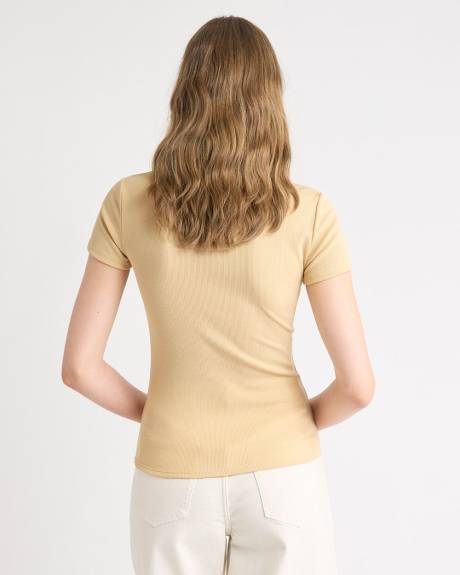 Short-Sleeve Ribbed Henley Top