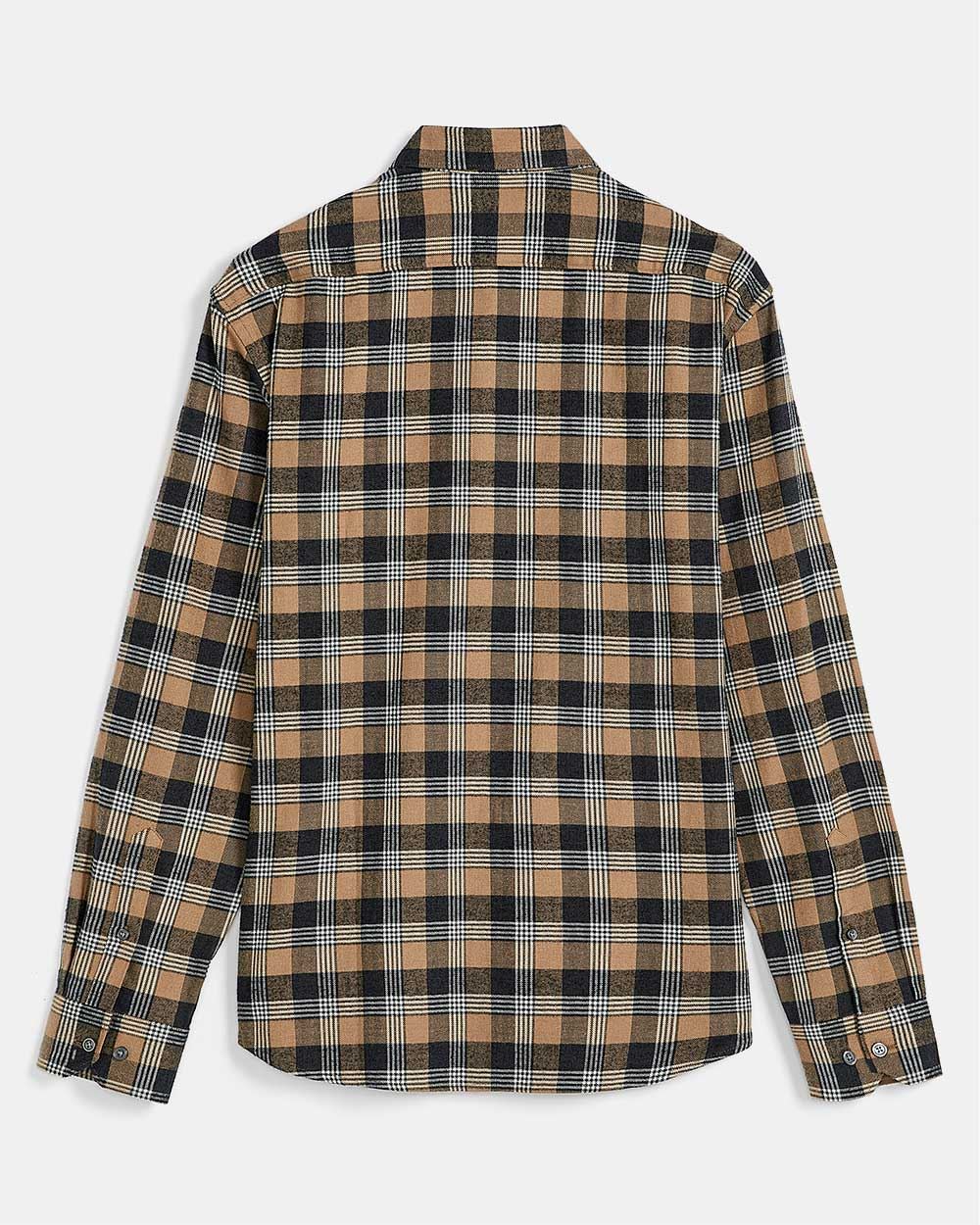 Regular Fit Flannel Camel Checkered Long-Sleeve Shirt