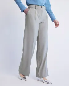 Pantalon Taupe à Jambe Large et Taille Haute