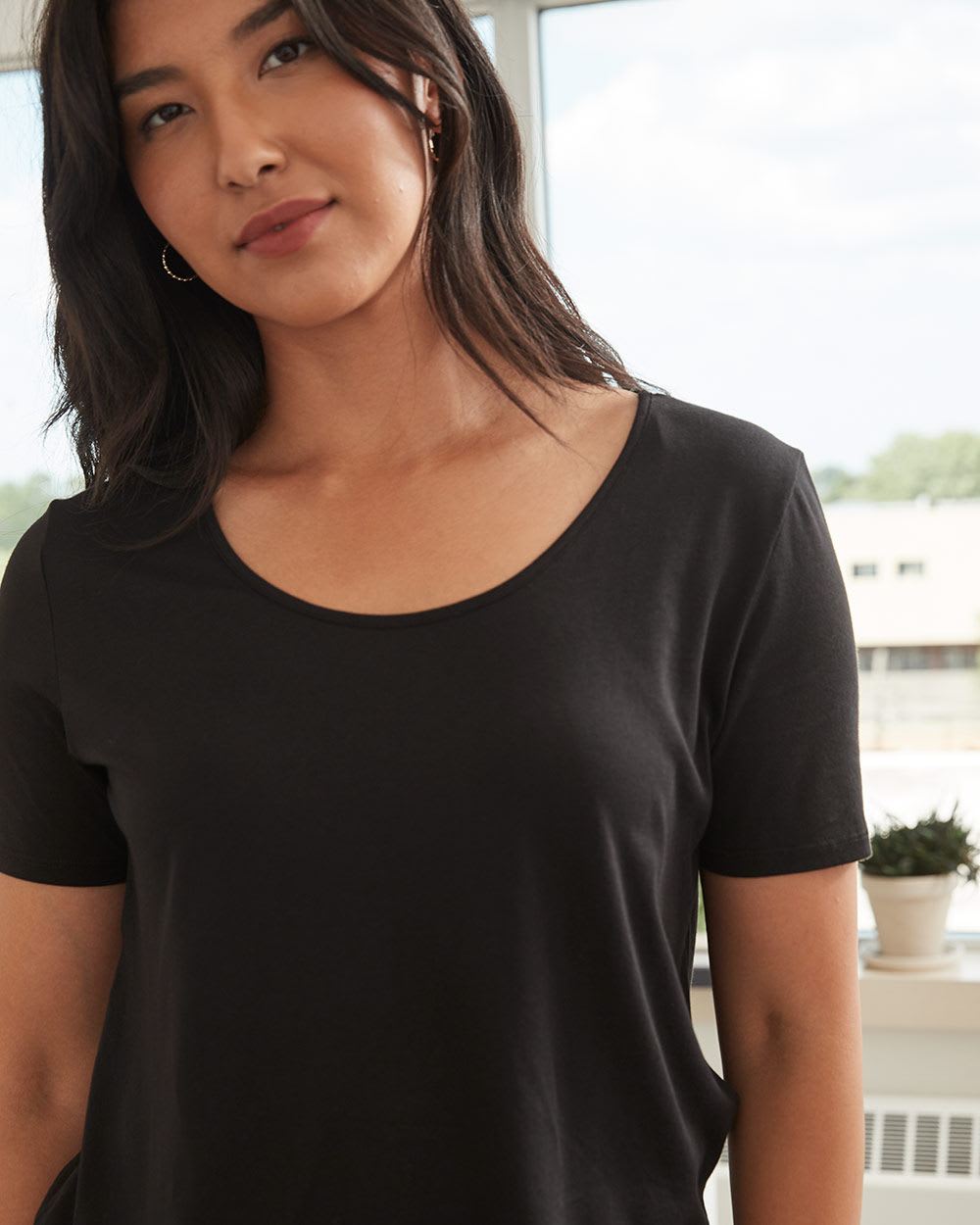 Sueded Scoop Neck Relaxed T-Shirt, WW0WW33799BDS