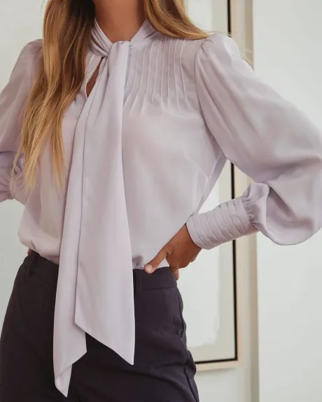 Silky Long Sleeve Blouse with Neck Tie