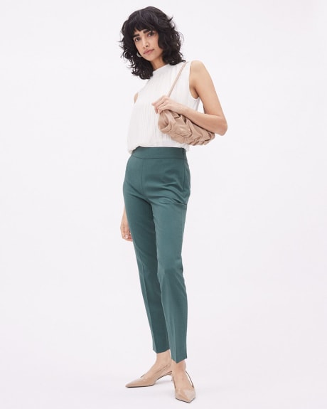 Pantalon Signature Vert Foncé à Jambe Étroite et Taille Mi-Haute