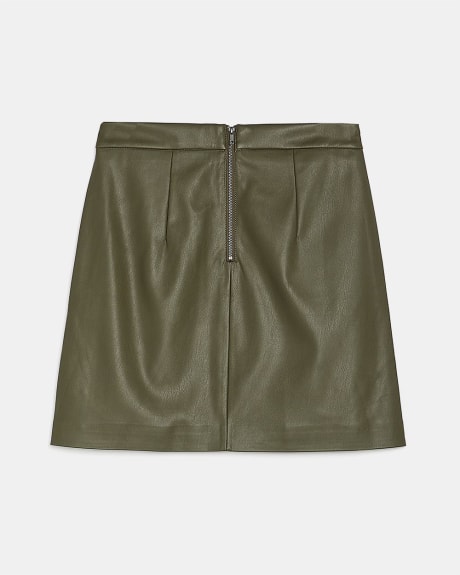 Faux Leather High-Waist A-Line Mini Skirt with Pockets