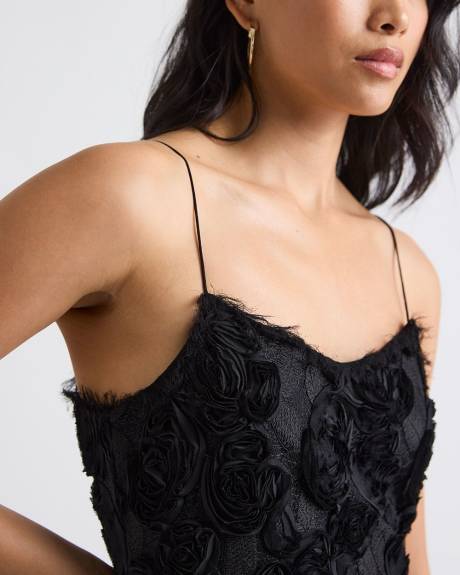 Robe Cocktail Maxi Cintrée et Évasée Sans Manches à Fleurs 3D
